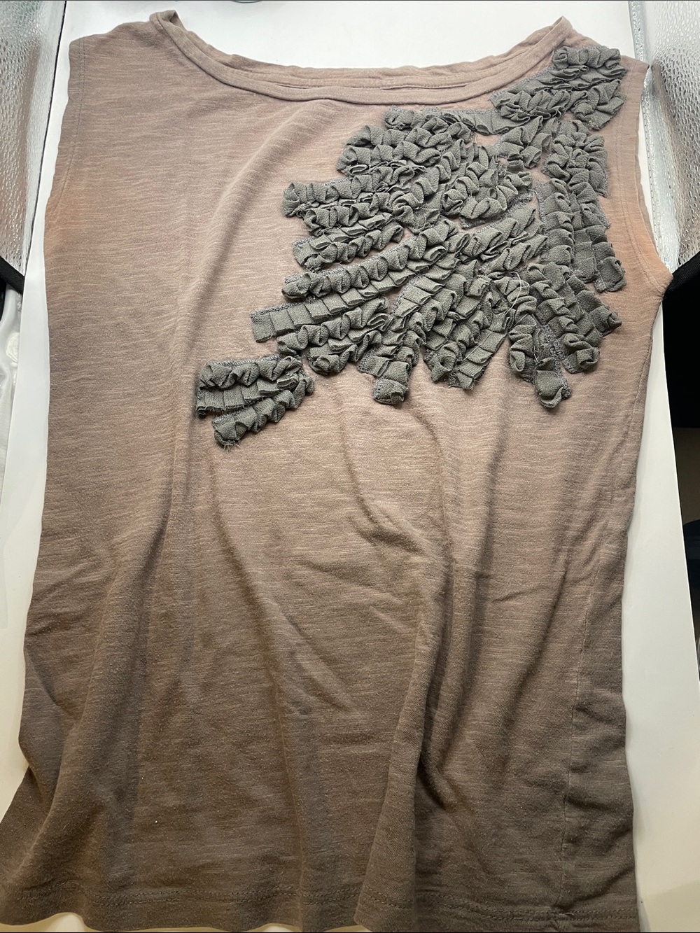 LOFT Taupe Sleeveless Ruffle Applique Camisole